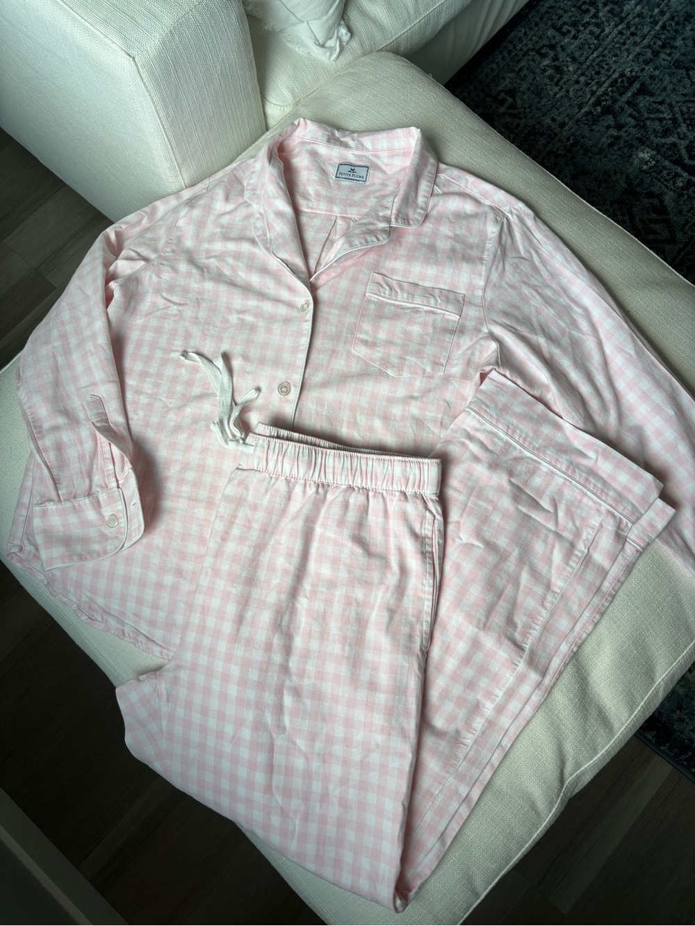 Petite Plume Woman’s Twill Pajama set in Pink Gingham